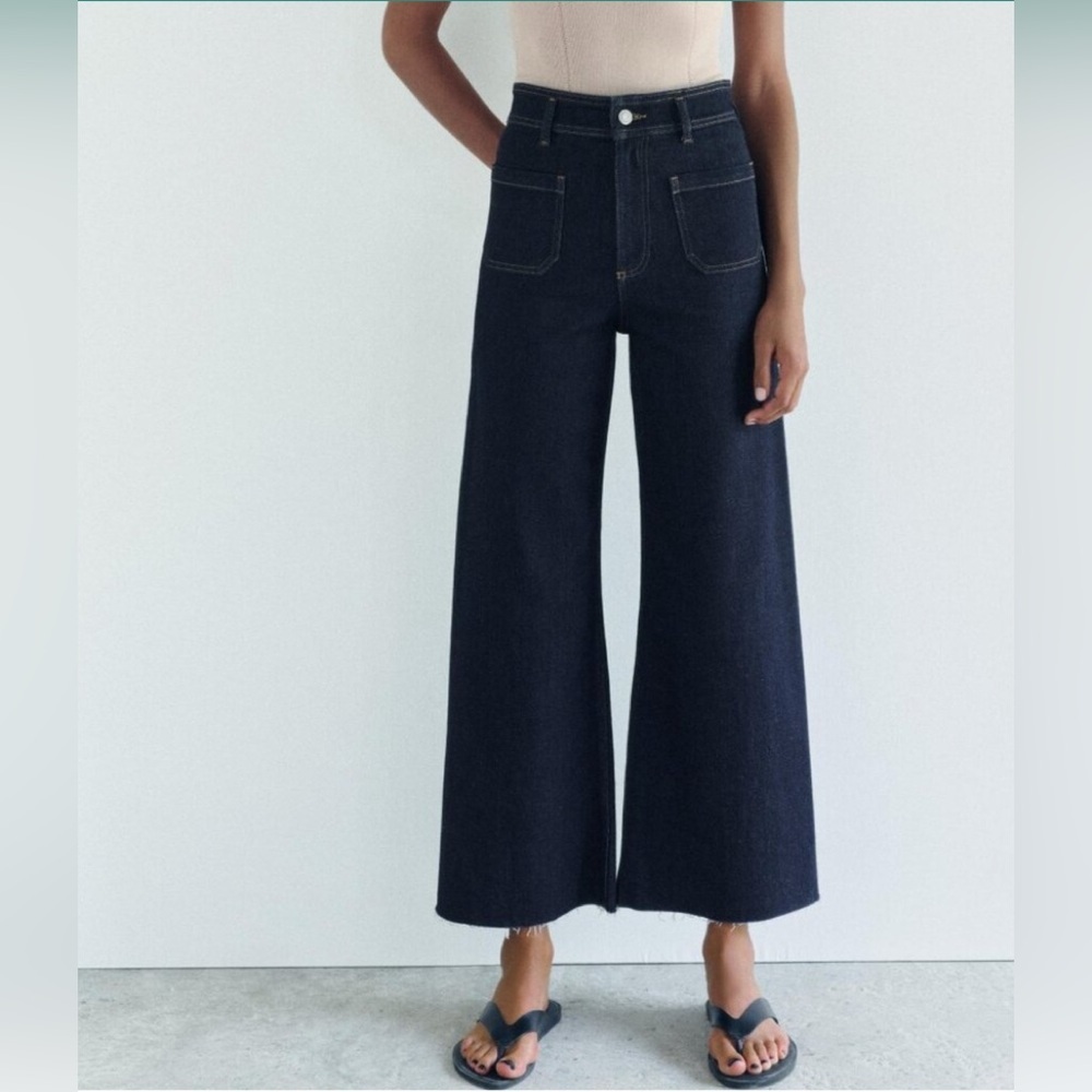 NWT Zara The Patch Pockets Marine Straight Leg Jeans High Rise SZ 2 Iconic Blue